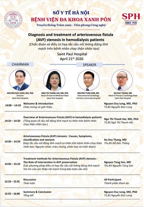 Hội thảo khoa học Chẩn đoán và điều trị hẹp cầu nối thông động – tĩnh mạch (AVF) trên bệnh nhân chạy thận nhân tạo