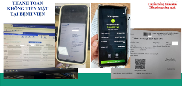 Bệnh nhân dùng thẻ ngân hàng hoặc quét mã QR Code để thanh toán tiện lợi
