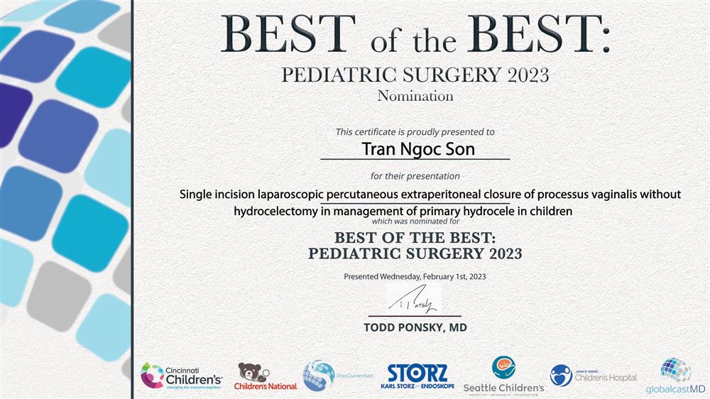 Phẫu Thuật Nội Soi Một Vết Mổ Qua Rốn Thắt Ống Phúc Tinh Mạc, Không Cắt Nang Điều Trị Tràn Dịch Màng Tinh Hoàn Tiên Phát Ở Trẻ Em
