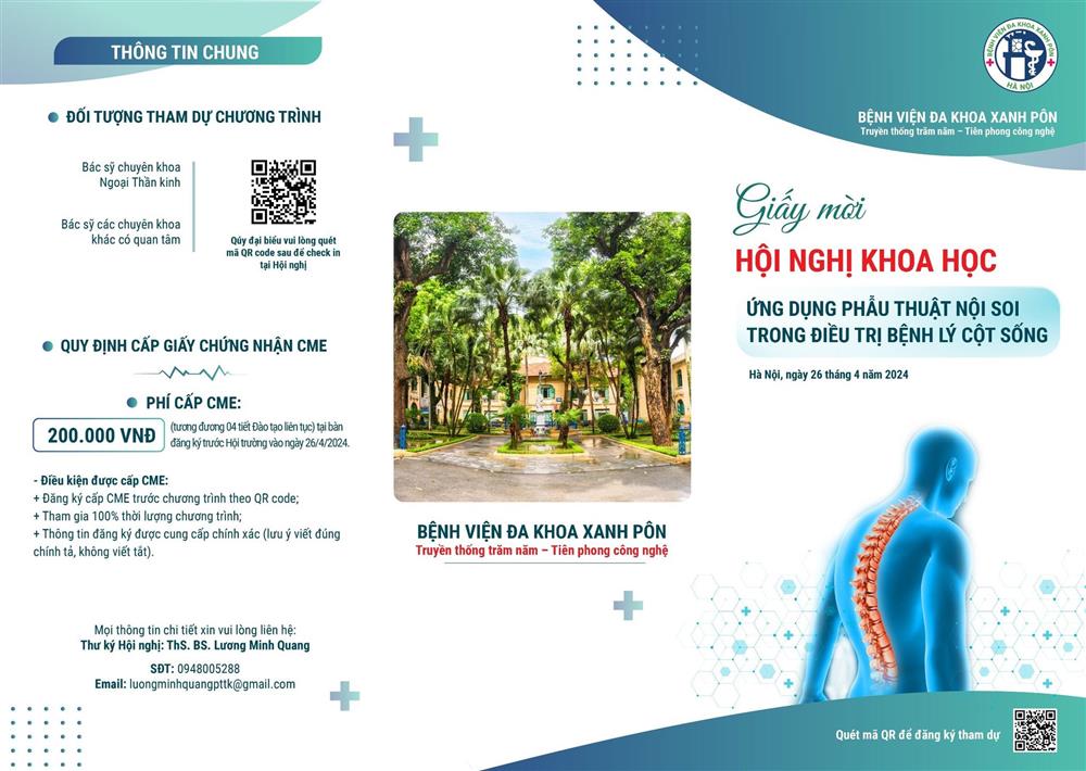 THÔNG BÁO TỔ CHỨC HỘI NGHỊ KHOA HỌC: “ỨNG DỤNG PHẪU THUẬT NỘI SOI TRONG ĐIỀU TRỊ BỆNH LÝ CỘT SỐNG"