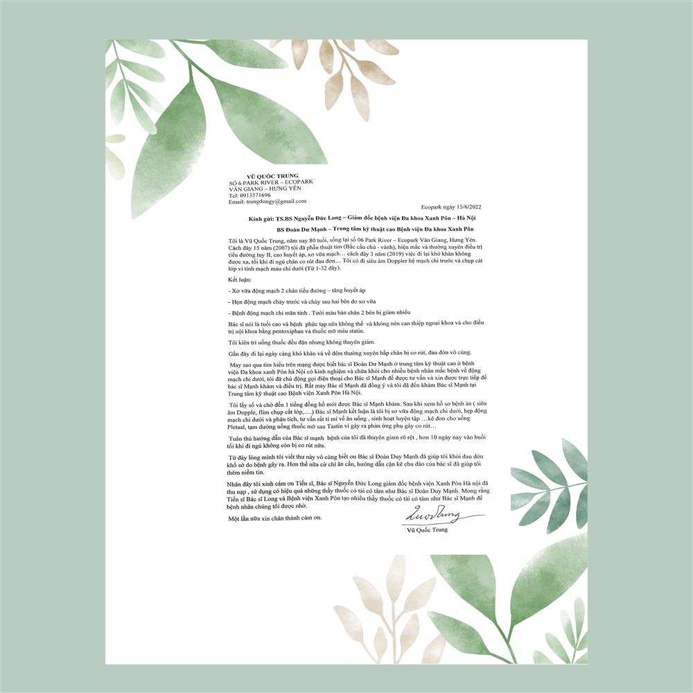 Thư cảm ơn BS Đoàn Dư Mạnh - Trung tâm kỹ thuật cao